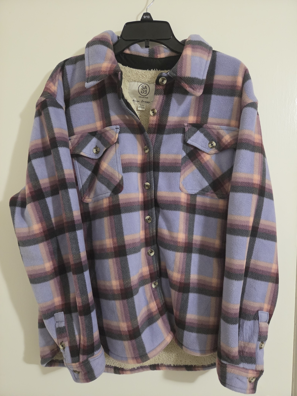 SA Collective Fleece Sherpa Lined Plaid Shacket Jacket Purple XL